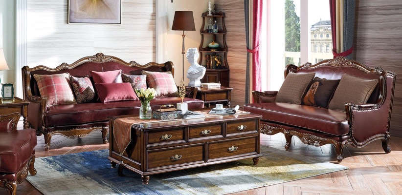 Empire USA Meble Antyk Style Skórzana Sofa 3+2 miejsce do siedzenia Zestaw sofowy Sofa