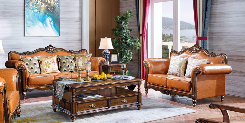 Pokój dzienny Ustawić Zestaw sofowy 3+2 Siedziba Kanapa Podkładka Sofa Luxury Meble Orange