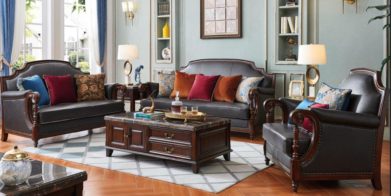 Luksusowe Meble Zestaw sofowy Kanapa Sofa 3 2 1 miejsce siedzące Salon Drewno 3szt.