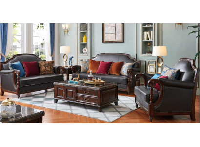 Luksusowe Meble Zestaw sofowy Kanapa Sofa 3 2 1 miejsce siedzące Salon Drewno 3szt.