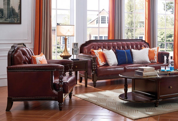 Klasyczny zestaw skórzany Chesterfield Baroque Rokoko zestaw sofowy 3+1
