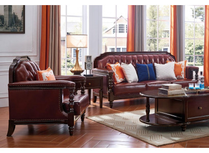 Klasyczny zestaw skórzany Chesterfield Baroque Rokoko zestaw sofowy 3+1