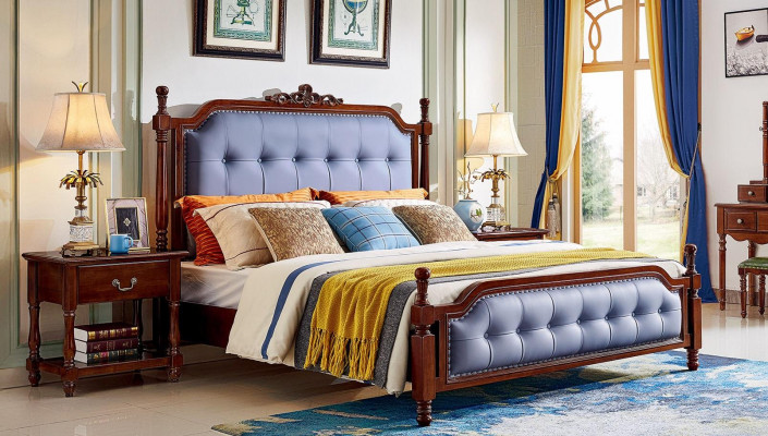 Łóżko Luxury Sypialnia Podwójne łóżko Drewno Podkładka rama łóżka Chesterfield