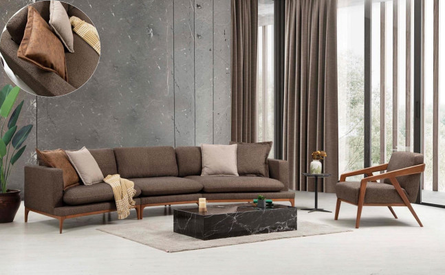 Narożnikowa kanapa Sofa Sofy do Salonu Materiał Luksusowy Narożnik Kształt L Drewno Styl Nowoczesne Meble Nowość