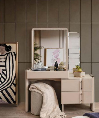 Beżowa Designerska Toaletka Sypialnia Lustro Ekskluzywny 2-częściowy komplet