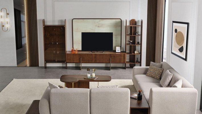 Zestaw 6-częściowy do salonu brązowy Jednostka ścienna +stolik kawowy I Stolik nowość