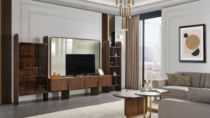 Zestaw 6-częściowy do salonu brązowy Jednostka ścienna +stolik kawowy I Stolik nowość