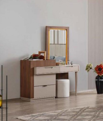 Beżowo-brązowa Sypialnia Kredens Designerska Toaletka z Lustro 2-częściowa