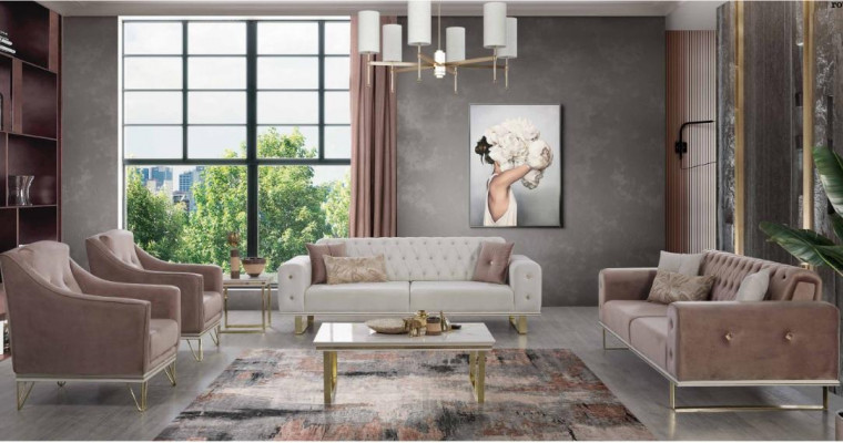 Zestaw sofowy Designerska Sofa Chesterfield Luksusowy Fotel stolik kawowy 6-częściowy