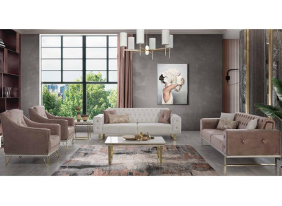 Zestaw sofowy Designerska Sofa Chesterfield Luksusowy Fotel stolik kawowy 6-częściowy