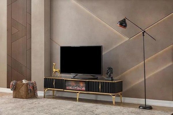 Czarna szafka RTV nowe luksusowe Meble MDF metalowe do salonu