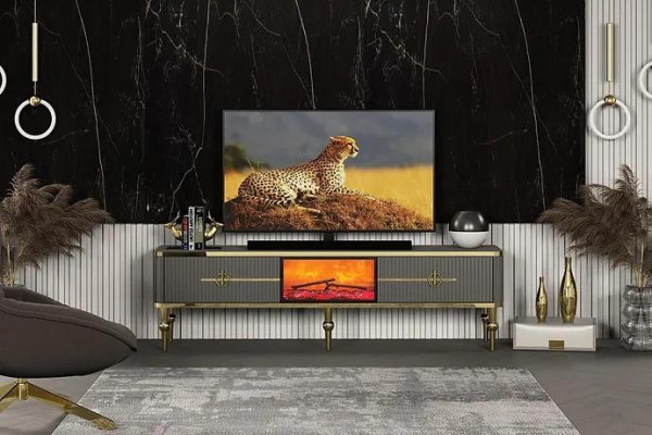 Telewizor do salonu Szafka szara Kominek RTV Kredens Metal + MDF Exclusive