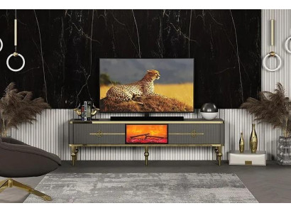 Telewizor do salonu Szafka szara Kominek RTV Kredens Metal + MDF Exclusive