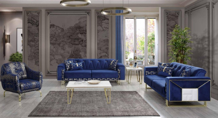 Luksusowy zestaw sofowy Blue Designerski trzyosobowy stolik kawowy Stolik