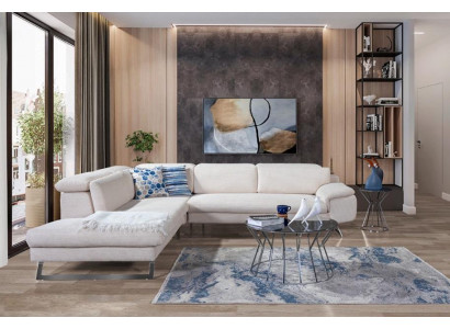 Biała Narożnik Sofa Tapicerowana Sofy w Kształcie L Salon Nowoczesne Living Krajobrazy