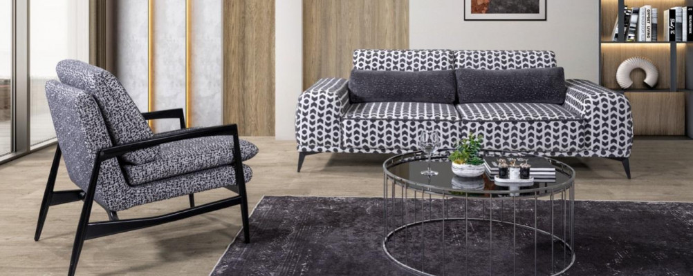 Szara sofa tekstylna do salonu 3-miejsce siedzące luksusowe fotele Fotel 2-częściowe