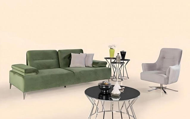 Zielony i Biały Salon Podkładka Ustawić 3-miejsce siedzące Couch Fotel Luxury Couch