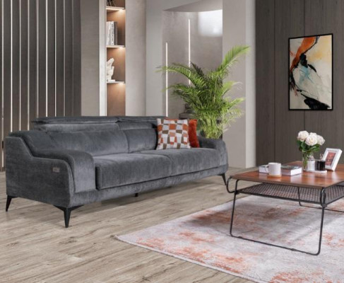 Luksusowa Szara Sofa Włókiennicza Designerska 3-miejsce siedzące Salon Trzyosobowa
