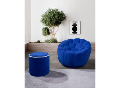 Blauer Fotel Designer Zestaw do Salonu 2-częściowy Ekskluzywna Podkładka Stołek