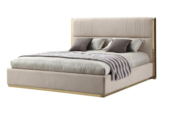 Sypialnia Zestaw Łóżko Szare Metal Materiał Design Luksusowe 2x Szafki nocne 3-częściowe. Nowy-