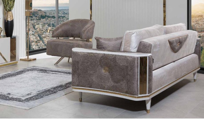 Nowoczesny Salon Ustawić Designerski Beżowy Trzyosobowy Fotel stolik kawowy