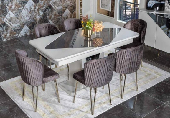 Designerski Stół obiadowy White x6 Dark Purple Włókienniczy Krzesła jadalnia Ustaw