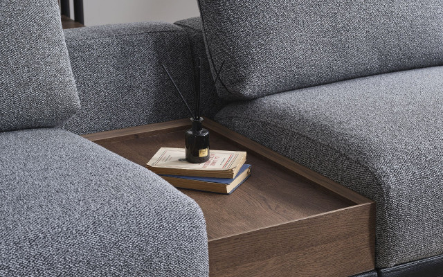 Szary Zestaw do Salonu Sofa w kształcie litery L Designerska tapicerkaFotel stolik kawowy