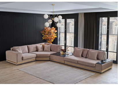 Beżowa Sofa w Kształcie L Stylowa Żywy krajobraz Designer Couch Meble tapicerowane