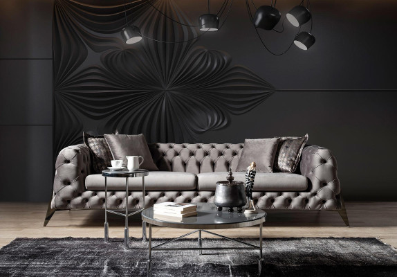 Jasnoszary salon Chesterfield Zestaw sofowy 4+3 Fotel Luxus Fotel