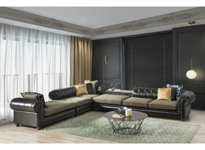 Zielono-czarny salon Chesterfield Sofa w kształcie litery L Podkładka do kanap Nowość