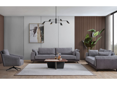 Szary salon tapicerowany apartament czteroosobowy trzyosobowy Włókienniczy Fotel