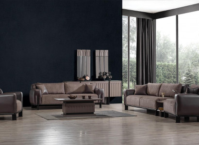 Brązowy salon Skóra Ustawić 3-miejsce siedzące Sofa Fotel stolik kawowy 4-częściowy