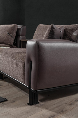Brązowy salon Skóra Ustawić 3-miejsce siedzące Sofa Fotel stolik kawowy 4-częściowy