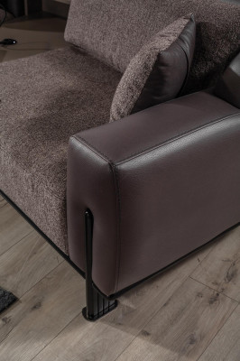 Brązowy salon Skóra Ustawić 3-miejsce siedzące Sofa Fotel stolik kawowy 4-częściowy