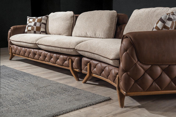 Brązowy komplet wypoczynkowy designerski Skóra Sofa czteroosobowa stolik kawowy 2-częściowa