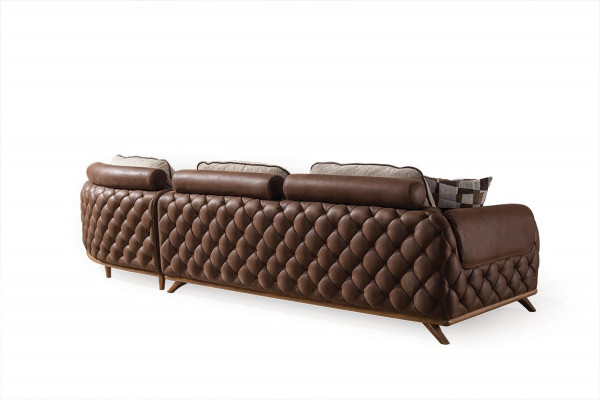 Brązowy komplet wypoczynkowy designerski Skóra Sofa czteroosobowa stolik kawowy 2-częściowa