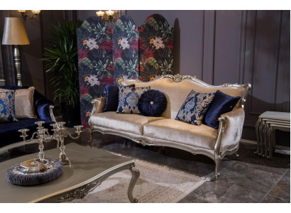 Trzyosobowa luksusowa sofa 3 miejsce do siedzenia, sofy w stylu barokowym, rokoko, materiałowa kanapa
