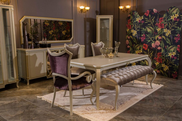 Design zestaw jadalnia 8 szt. Stół obiadowy Krzesło Kredens Gablota Stołek Drewno