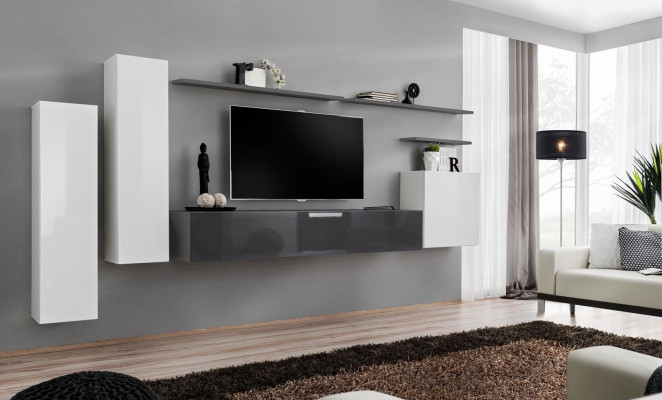 Zestaw 7 szt. stojaka do salonu TV Szafa szafki ścienne Drewno Modern Meble