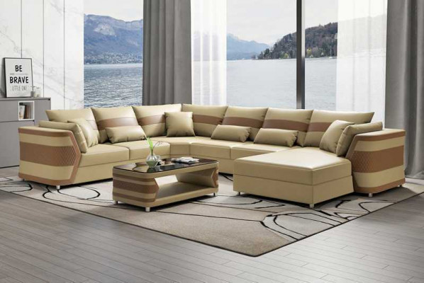 Żywy krajobraz xxl Sofa U Shape Duży Narożnikowa kanapa Sofa Skórzana Sofy Beżowe Kanapy