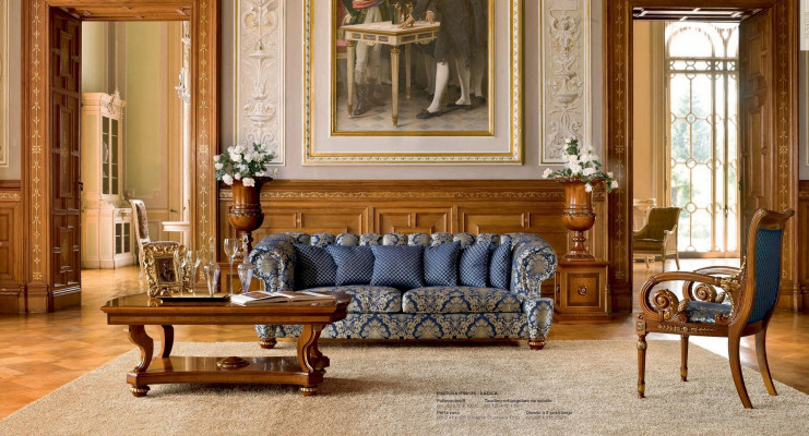 Sofa dwuosobowa 2 miejsce do siedzenia Sofy Materiał Luksusowe Drewno Salon Meble Niebieski