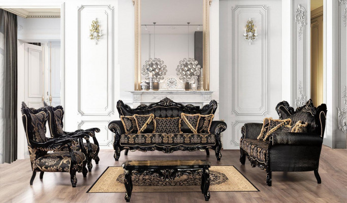Czarny Barokowy Zestaw mebli sofowy Sofa Kanapa Podkładka Meble Tabela 5szt
