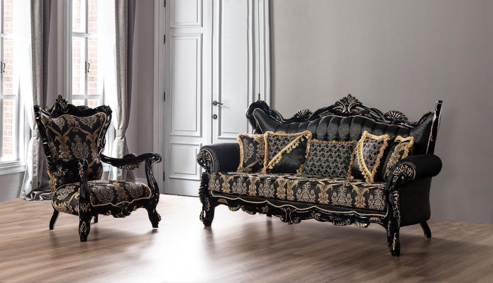 Czarny Barokowy Zestaw mebli sofowy Sofa Kanapa Podkładka Meble Tabela 5szt