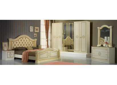 Sypialnia Chesterfield Skóra Łóżko 6-częściowy zestaw mebli Design Stolik nocny Kredens