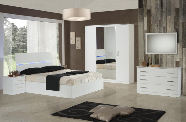 Podwójne łóżko Łóżko 2x Szafki nocne Łóżko Design Modern Style 3-częściowe. Dioda LED