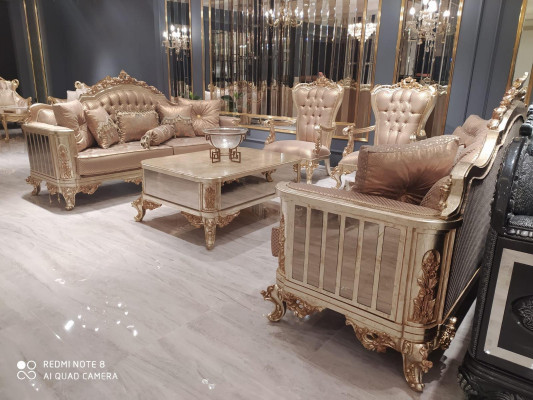 Klasyczny barokowy rokoko Chesterfield 5 sztuk. stolik kawowy Sofa Beżowa Meble