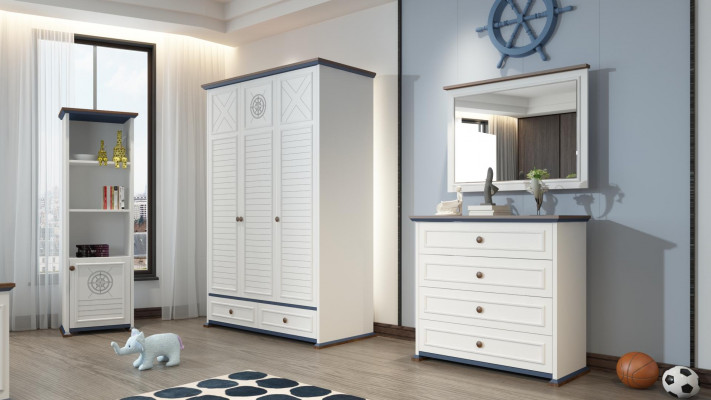 Kompletne łóżko jednoosobowe do pokoju młodzieżowego Szafa Kredens z Lustro Design 6 sztuk