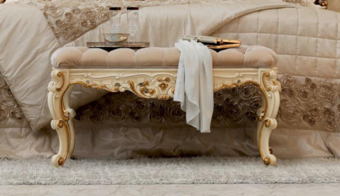 Ustawić Sypialnię Łóżko Stolik nocny Stołek Luxus Podwójne łóżko Beige