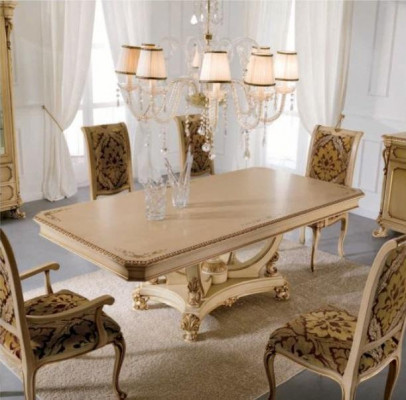 Luksusowy Stół obiadowy stół do jadalni Tabela jadalnia Beige Drewno