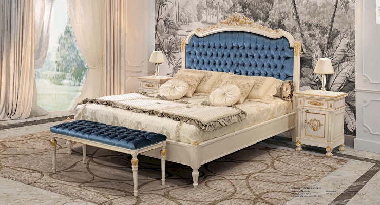 Chesterfield Łóżko Podwójne łóżko Luxury Material Sypialnia Blue bed